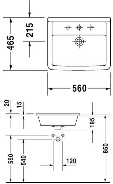 Duravit Starck 3 umywalka wpuszczana w blat 56cm 56x46 biały alpin 0302560000
