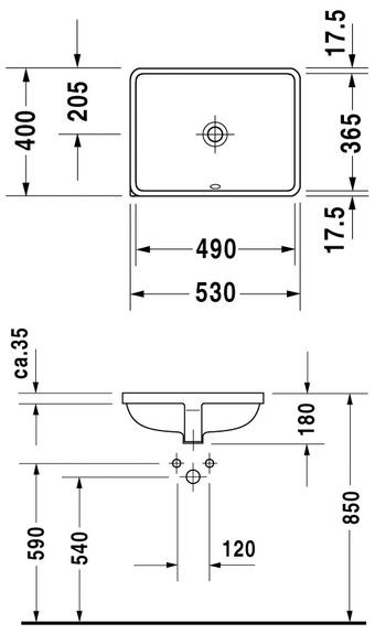 Duravit Starck 3 umywalka podblatowa 49cm 49x36,5 biały alpin wondergliss 03054900001