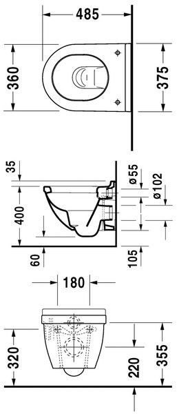 Duravit Starck 3 muszla WC Compact wisząca biały alpin wondergliss 22270900001