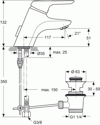 Ideal Standard Ceramix Blue Piccolo bateria umywalkowa stojąca chrom A5651AA