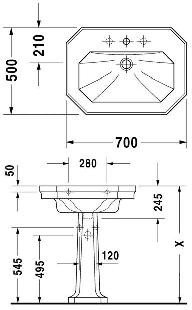 Duravit Seria 1930 umywalka 70cm 70x50 biały alpin 0438700000