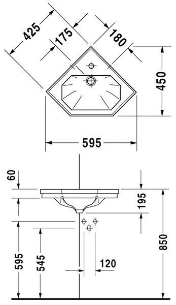 Duravit Seria 1930 umywalka mała narożna 59,5cm 59,5x45 biały alpin wondergliss 07934200001