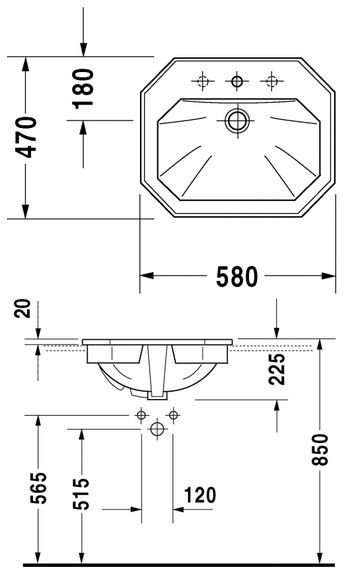Duravit Seria 1930 umywalka wpuszczana w blat 58cm 58x47 biały alpin 0476580000
