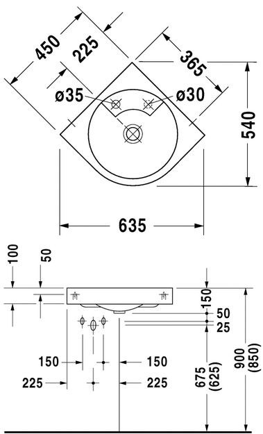 Duravit Architec umywalka narożna 63,5cm 63,5x54 biały alpin 0448450000