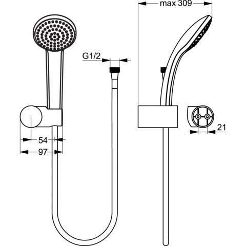 Ideal Standard Rain zestaw punktowy 3-funkcyjna słuchawka S chrom B9507AA