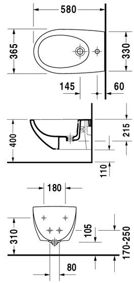 Duravit Architec bidet wiszący biały alpin 2531150000