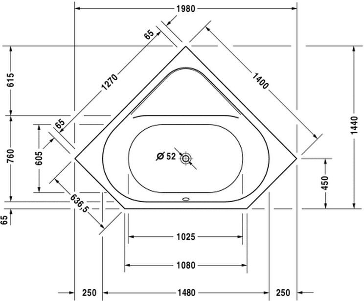 Duravit D-Code wanna narożna 140cm 140x140 biały alpin 700137000000000