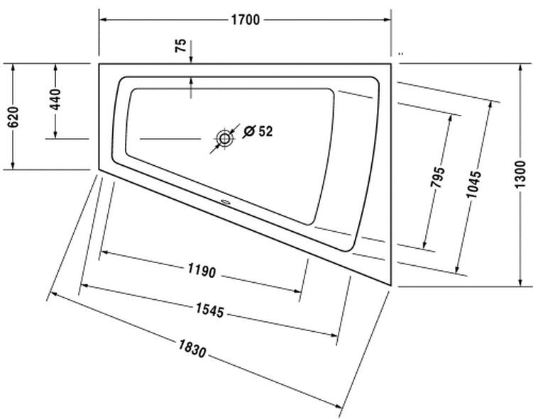 Duravit Paiova wanna asymetryczna 170cm 170x130 prawa biały alpin 700215000000000