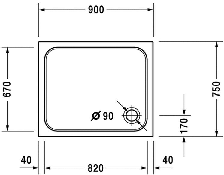 Duravit D-Code brodzik prostokątny 90x75 biały alpin 720104000000000