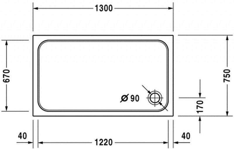 Duravit D-Code brodzik prostokątny 130x75 biały alpin 720098000000000