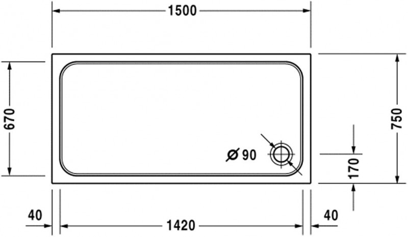 Duravit D-Code brodzik prostokątny 150x75 biały alpin 720099000000000