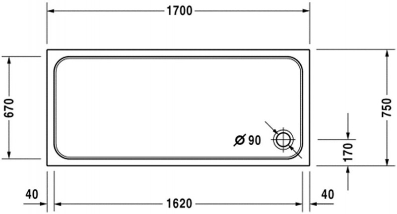 Duravit D-Code brodzik prostokątny 170x75 biały alpin 720100000000000