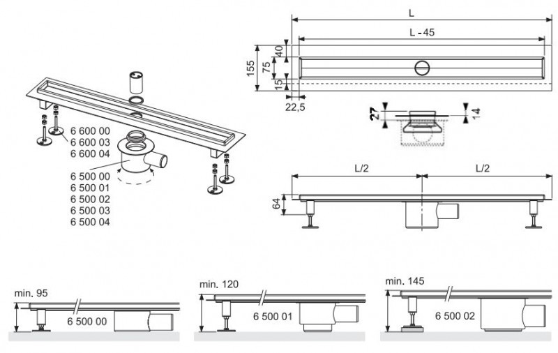 Tece Drainline odpływ liniowy 80 cm odwodnienie liniowe rynna prosta 6 008 00