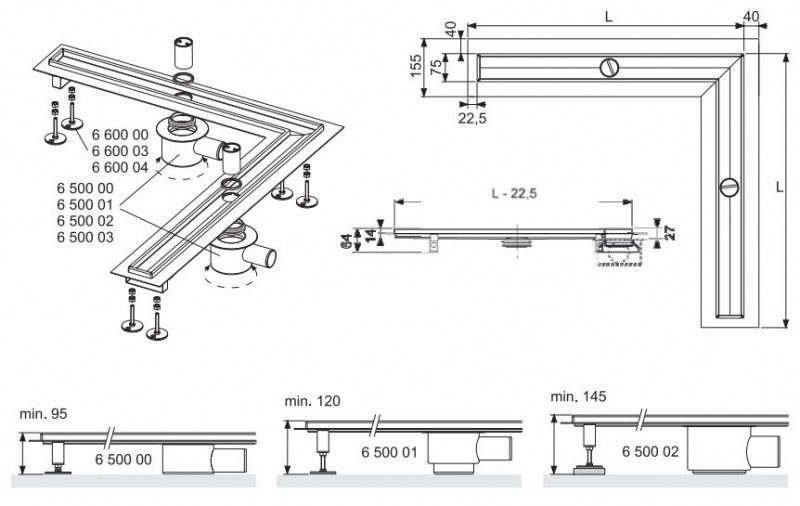 Tece Drainline odpływ liniowy 100x100 odwodnienie liniowe rynna kątowa 6 110 00