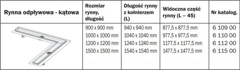 Tece Drainline odpływ liniowy 120x120 odwodnienie liniowe rynna kątowa 6 112 00