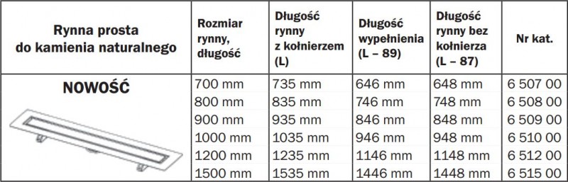 Tece Drainline odpływ liniowy 70 cm odwodnienie liniowe rynna prosta do kamienia naturalnego 6 507 00