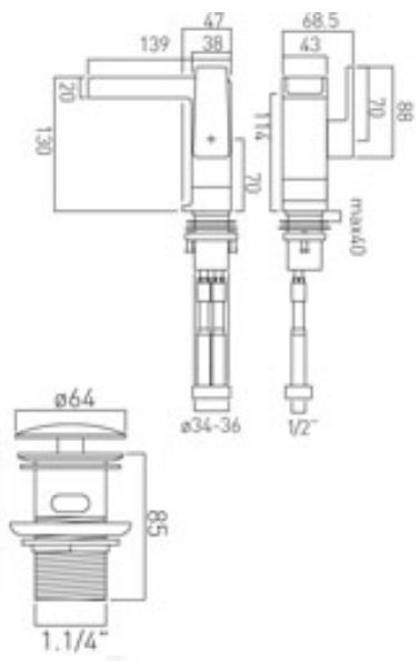 Vado Synergie bateria umywalkowa kaskada otwarta z korkiem chrom SYN-100/CC-C/P