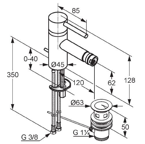 Kludi Bozz jednouchwytowa bateria bidetowa z korkiem chrom 385330576