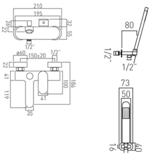 Vado Life bateria wannowa z zestawem chrom LIF-123+K-C/P
