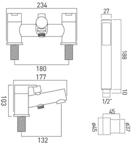 Vado Sense bateria wannowa dwuotworowa z zestawem chrom SEN-130+K-C/P