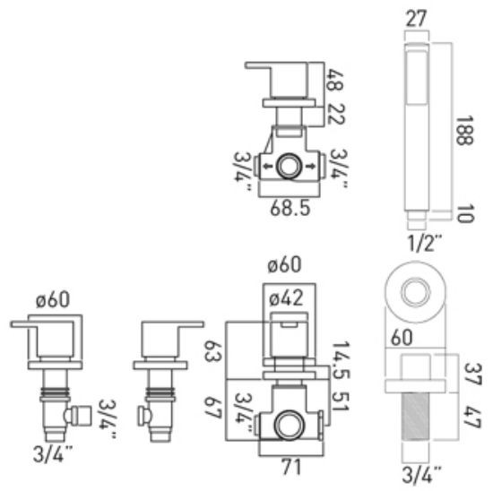 Vado Sense bateria wannowa czterootworowa chrom SEN-135/NS-3/4-C/P