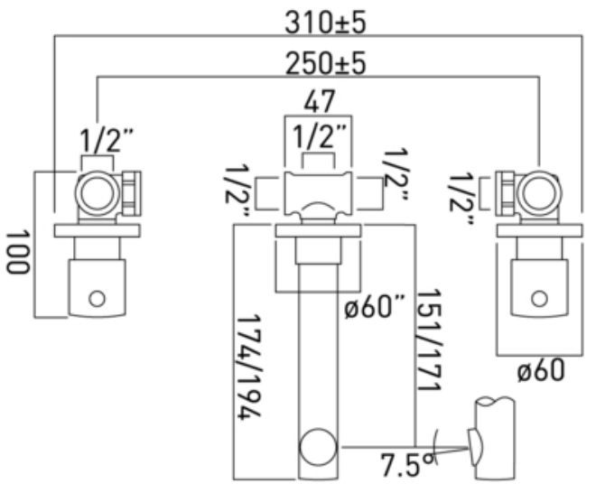 Vado Zoo bateria umywalkowa podtynkowa trzyotworowa kaskada chrom ZOO-109-C/P
