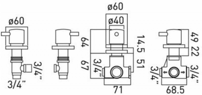 Vado Zoo bateria wannowa czterootworowa chrom ZOO-135/NS-3/4-C/P