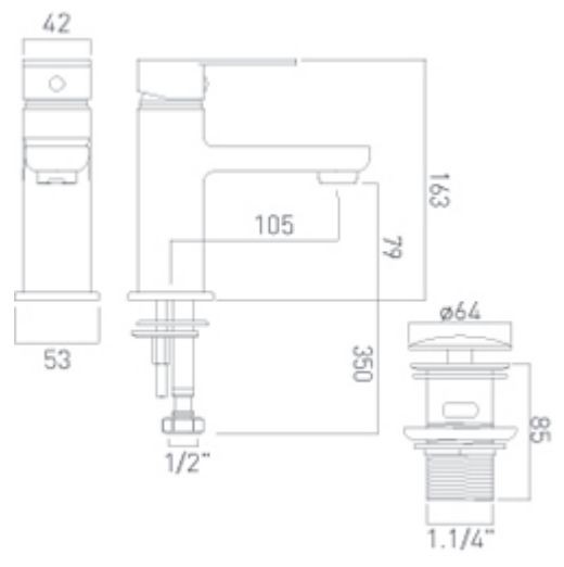Vado Phase bateria umywalkowa z korkiem chrom PHA-200/CC-C/P