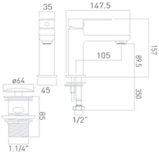 Vado Phase bateria umywalkowa mini z korkiem chrom PHA-200M/CC-C/P