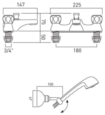 Axces by Vado Astra bateria wannowa dwuotworowa z zestawem chrom AX-AST-130/CD+K-CP