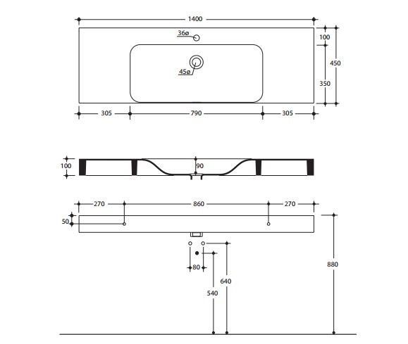 Kerasan Cento umywalka z blatem ceramicznym 140x45 biały 3535