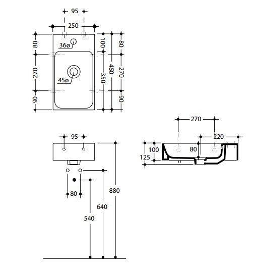 Kerasan Cento umywalka mała 45x25 biały 3537