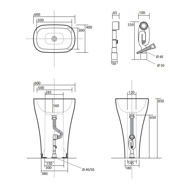 Kerasan Aquatech umywalka wolnostojąca 60x40 biały 3742
