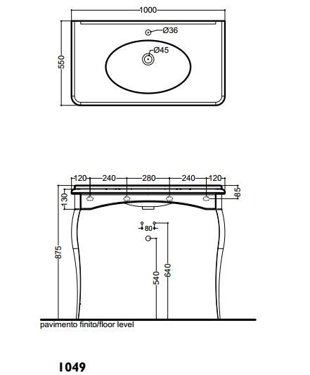 Kerasan Retro umywalka biała stojąca na złotych nogach oro 100x55 1049K1