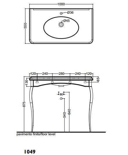 Kerasan Retro umywalka czarna stojąca na złotych nogach oro 100x55 1049K5