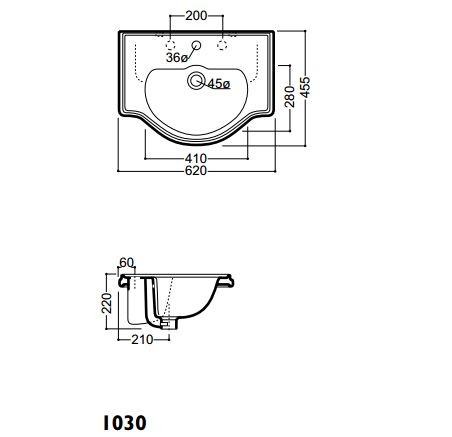 Kerasan Retro umywalka wpuszczana w blat 62x46 biały 1030