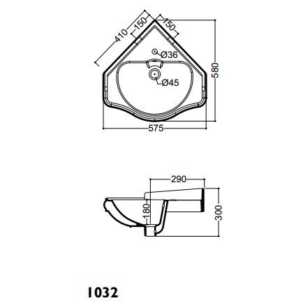Kerasan Retro umywalka narożna 41 cm biały 1032