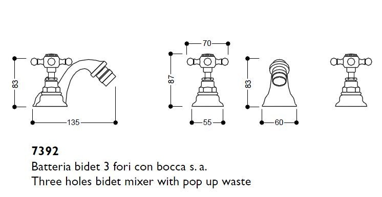 Kerasan Retro bateria bidetowa trzyotworowa złoty gold oro 739291