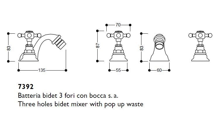 Kerasan Retro bateria bidetowa trzyotworowa brąz bronzo 739293