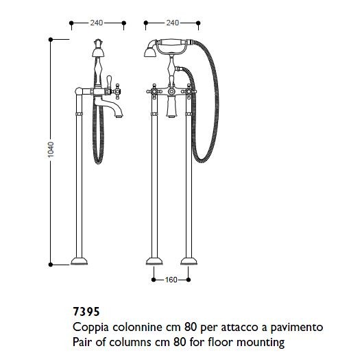 Kerasan Retro nogi podłogowe do baterii wannowej chrom 739590