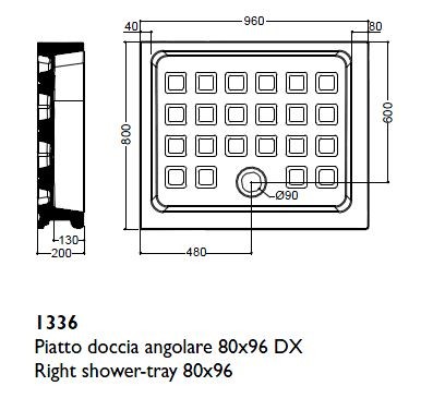 Kerasan Retro brodzik prostokątny ceramiczny prawy 80x96 DX biały 1336