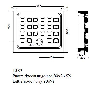 Kerasan Retro brodzik prostokątny ceramiczny lewy 80x96 SX biały 1337