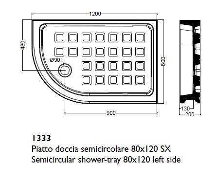 Kerasan Retro brodzik półokrągły ceramiczny lewy  80x120 SX biały 1333