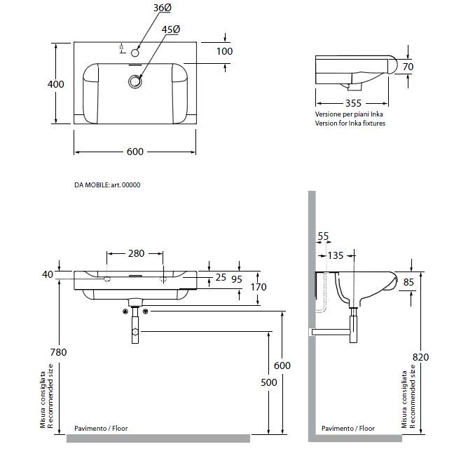 Kerasan Agua Libre Inka Project umywalka półblatowa 60x40 biały 3411