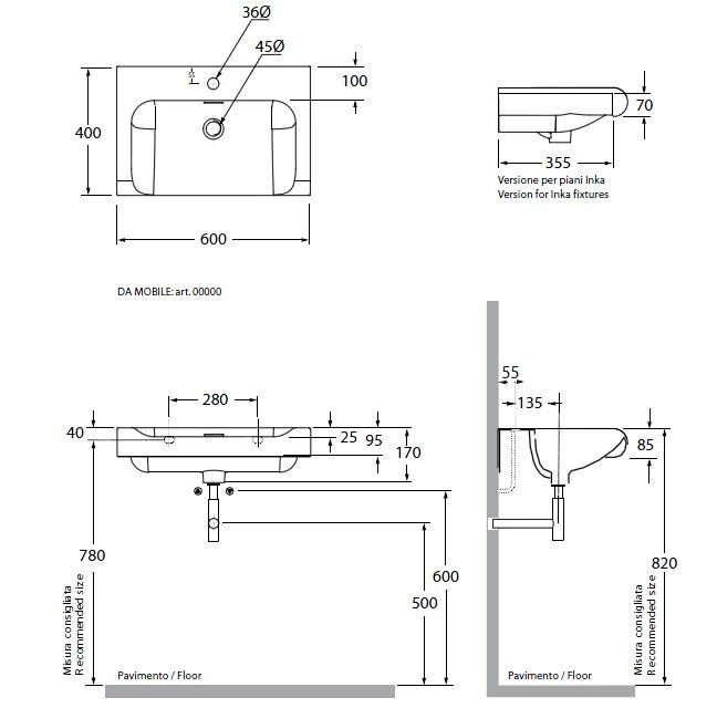Kerasan Agua Libre Inka Project umywalka półblatowa 60x40 czarny 341104