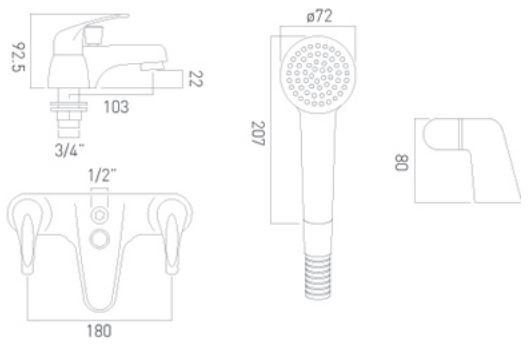 Axces by Vado Matrix bateria wannowa dwuotworowa z zestawem chrom AX-MAT-130+K-CP