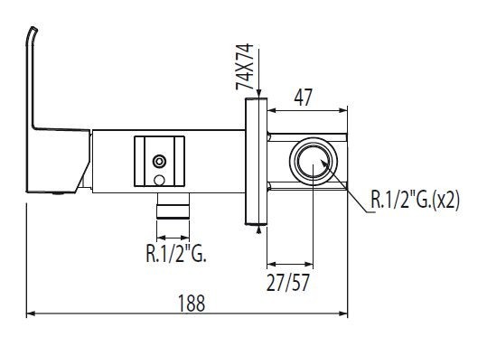 Tres Cuadro bateria podtynkowa do bidetu lub WC chrom 006.123.02