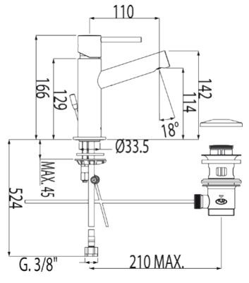 Tres Max bateria umywalkowa perlator z korkiem chrom 062.103.01.D
