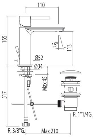 Tres Max bateria umywalkowa perlator z korkiem chrom 062.103.02.D