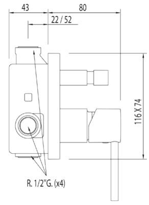Tres Max bateria podtynkowa wannowo-natryskowa chrom 062.180.02